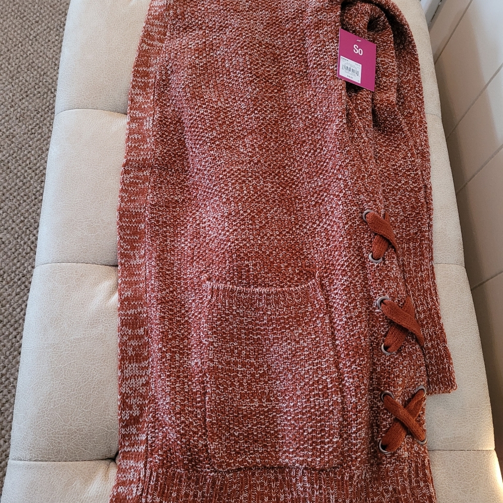 Kohl's SO Long Sweater with criss cross detail and pockets NWT!!